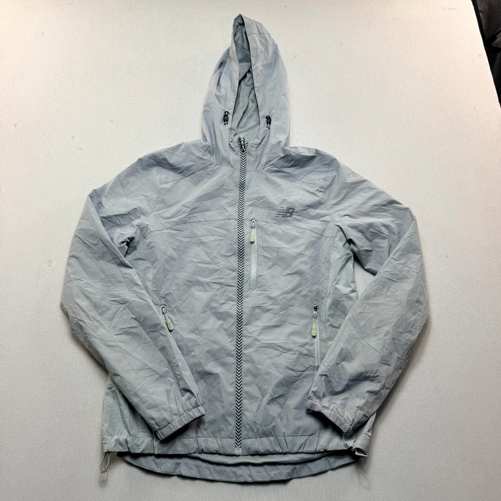 New Balance Windbreaker Jacket Mens Small Gray Good Hooded Full Zip Running